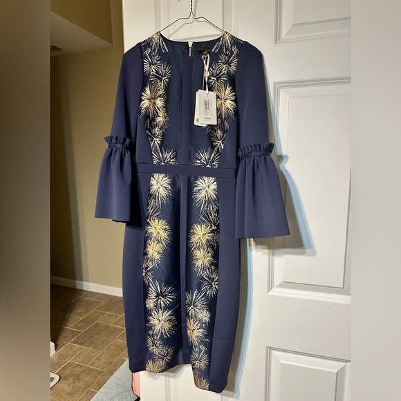 Ted Baker Stardust Flute Sleeve Midi Navy Dress - Size 1 NEVER WORN - Picture 2 of 3
